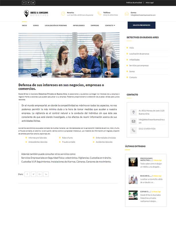 Diseño de página web para detective privado en Buenos Aires