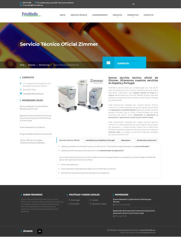 Diseño de página web para servicio técnico Friomedic