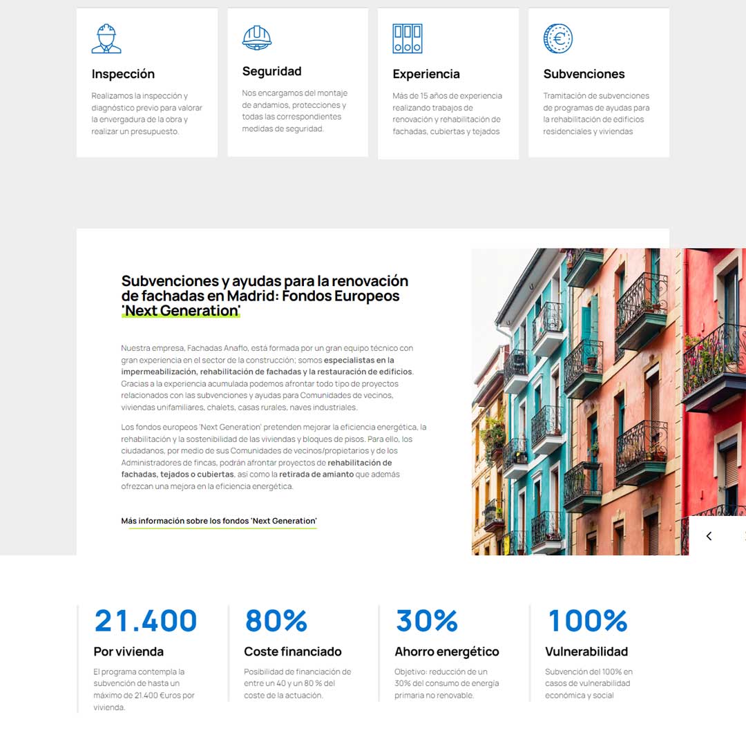 Diseño de página web para empresa de rehabilitación de fachadas