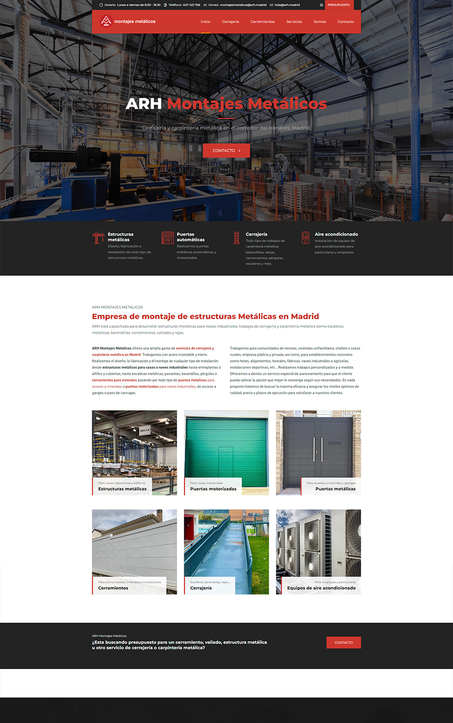 Diseño de páginas web para empresa de montajes metálicos en Madrid